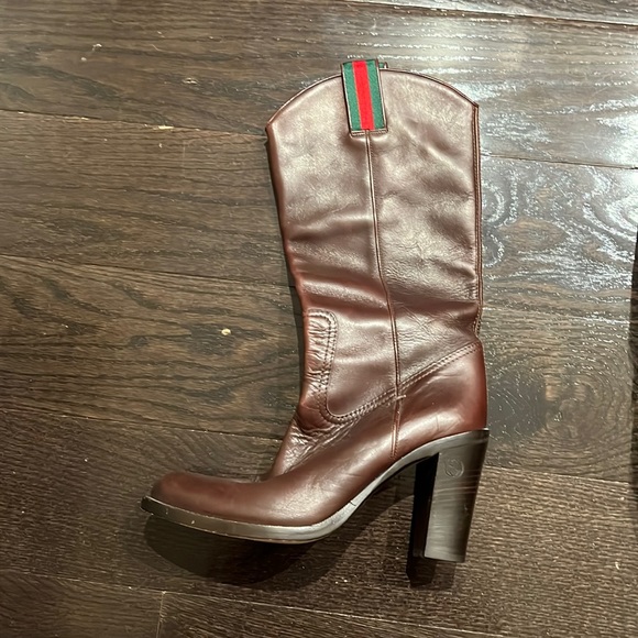 Gucci western style heel boots brown leather  new size 38.5 - Picture 2 of 6